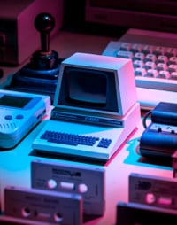 picture of a retro computers, like the first comercialized computers